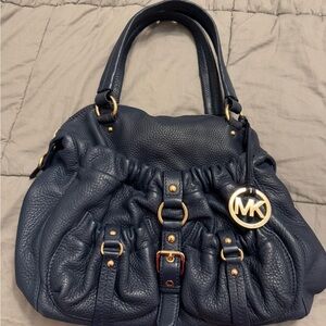 Michael Kors Navy Blue Pepple Leather Handbag